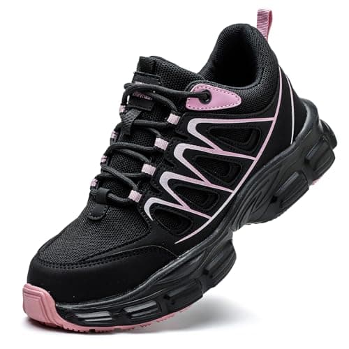 Image of ZSDZSZ Safety Trainers Womens Lightweight Breathable Steel Toe Cap Trainers Non-Slip Work Safety Shoes Industrial Sneakers, Black, UK 6