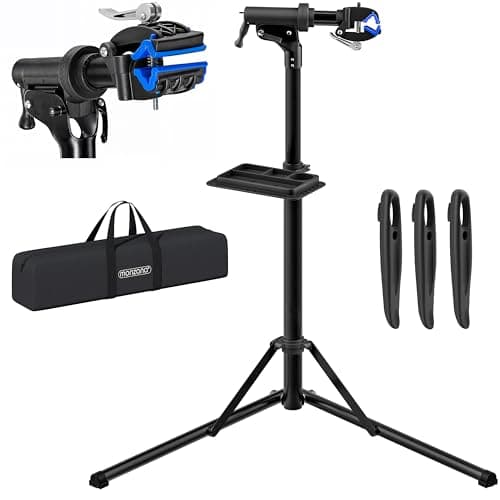 Image of Monzana® Bike Maintenance Workstand with Magnetic Tool Tray, Tyre Levers & Carry Case | Adjustable Rack Height Workshop Stand For E-Bike Bicycle | 30-70mm Clamp | 50kg Capacity Ideal Mechanic Tools