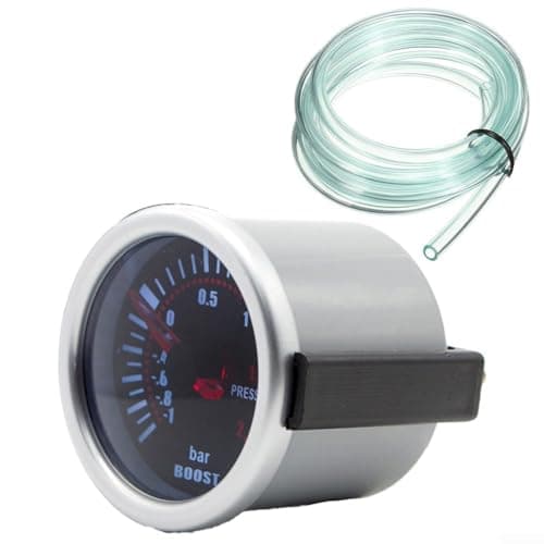 Image of Turbo Boost Pressure Gauge 52mm LED Vacuum Meter - to 2 Bar Racing Car Kit with Hose and T-Fitting for Mechanical Black