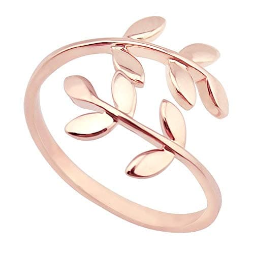 Image of ELBLUVF Stainless-Steel 18k Rose Gold Plated Leaves Leaf Laurel Adjustable Branch Ring Jewellery for Women