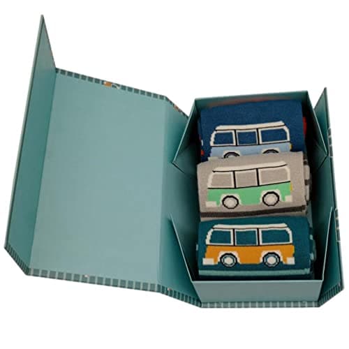Image of Purple Possum® Mens Socks Gift Box 3 Pair Pack Camper Van Gents Blue Grey Camper Vans Bamboo Cotton