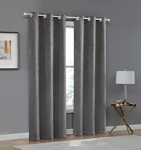 Image of Dainty Home Times Square Panel Pair, Polyester, Charcoal Grey, 76" x 96"