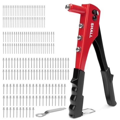 Image of SHALL 4-in-1 Rivet Gun Set, Heavy Duty Hand Riveter with 200 Rivets,4 Sizes (2.4mm, 3.2mm, 4.0mm, 4.8mm), for Automotive, Leather, Plastic,Furniture, Metal