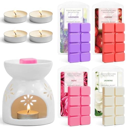 Image of SCENTORINI Wax Melt Burner, Scented Oil Burner with 4 Scented Soy Wax Melts, Oil Burner for Wax Melts, Candle Wax Burner, Ceramic Oil Burner, Wax Melts Gift Set for Birthday, Mother's Day