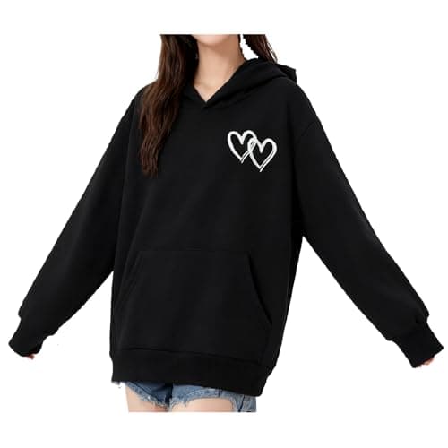 Image of SoLu DAY8 Kids Hooded Sweatshirt Girls Age 3-14 Years Trendy Graphic Pullover Hoody Girls Spring Winter Long Sleeve Oversized Cartoon Cute School Casual Athletic Blouse Tops (Black, 3-4 Years)
