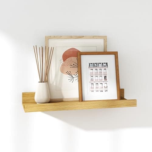 Image of RICHER HOUSE Oak Floating Shelves for Wall Set of 1, 40 CM Wood Floating Shelves Modern for Photo Ledge Display, Wall Decor, for Room Decor, Living Room, Bedroom, Bathroom, Kitchen, Laundry