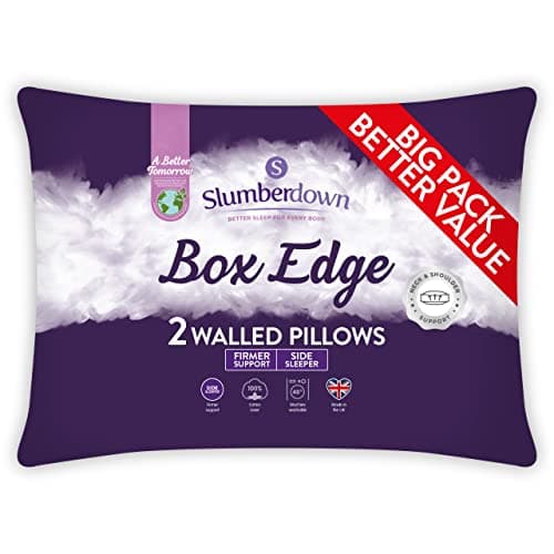 Image of Slumberdown Box Edge Luxury Pillows 2 Pack - Firm Box Wall Support Pillows for Back & Side Sleepers | Breathable & Non-Allergenic 100% Cotton Cover, UK-Made & Washable (38 x 64cm)