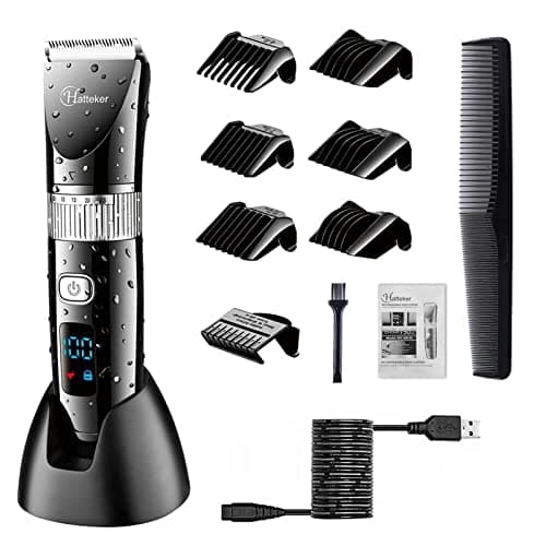 Image of Hatteker Professional Hair Clipper Cordless Clippers Hair Trimmer Beard Shaver Electric Haircut Kit Ceramic Blade Waterproof Rechargeable Battery LED Display for Men and Family Use