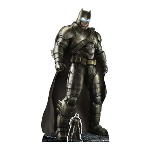 Image of Star Cutouts Ltd SC1292 Official Warner Brothers Star Lifesize Cardboard Armoured Batsuit Ben Affleck Superhero Party and Collector's Item 193cm Tall with Free Mini Table top Cutout, Multicolour
