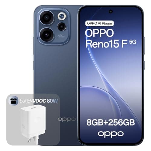 Image of OPPO Reno15 F 5G Unlocked Smartphone, 8+256GB, 50MP FOV 100° Ultra-Wide Selfie Camera, 6.57" 120Hz Display, AI Portrait Glow, 6500mAh Battery, IP69, Twilight Blue (Include 80W SUPERVOOC Charger)