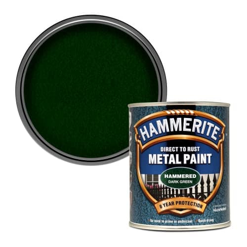 Image of Hammerite Direct to Rust Metal Paint - Hammered Dark Green Finish 750ML