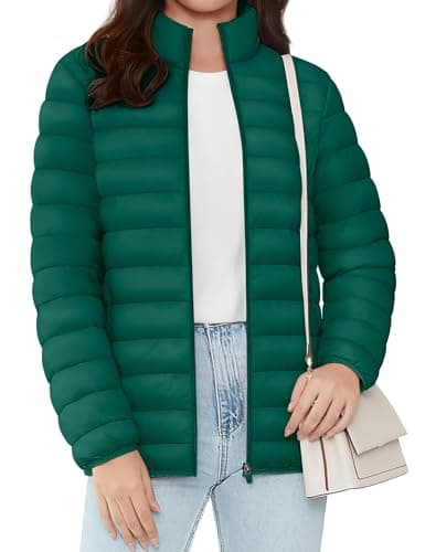 Image of TACVASEN Womens Quilted Coats Warm Sports Full Zip Padded Jackets Outdoor Casual Puffer Jacket for Ladies Emerald Green,XL