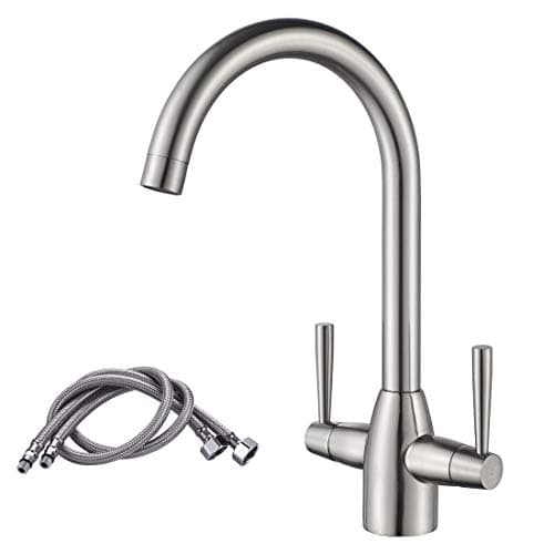 Image of NewEast Kitchen Taps,Modern Double Handle Kitchen Mixer Sink Tap Swivel Spout Brushed Nickel