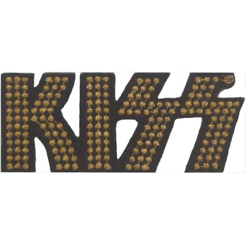 Image of KISS Patch Gold Studded Band Logo Official Black Woven Iron On 40 x 95mm One Size