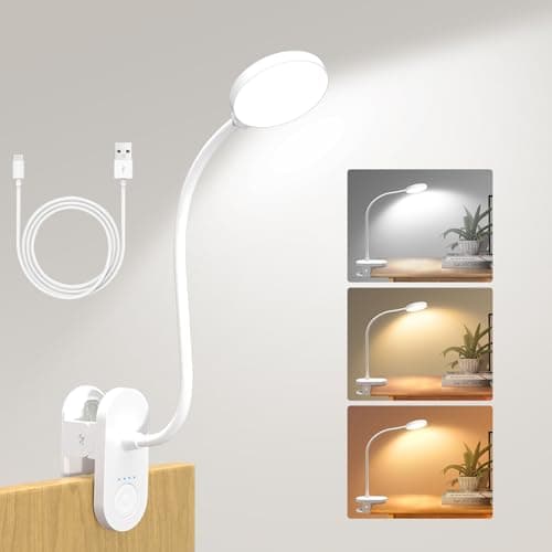 Image of ZAPLIT 61 LED Clip On Reading Light - 【3 Colour Modes & 10 Brightness】 2000mAh USB-C Rechargeable, 40cm Flexible Gooseneck, Bedside Lamp for Books, Desk & Camping