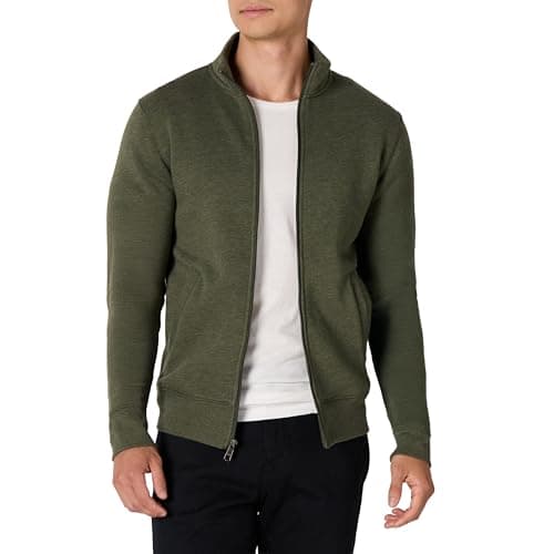 Image of Amazon Essentials Men's Fleece Zip-Up Mock Neck Sweatshirt, Mid-weight, Regular Fit, Olive Heather, XXL
