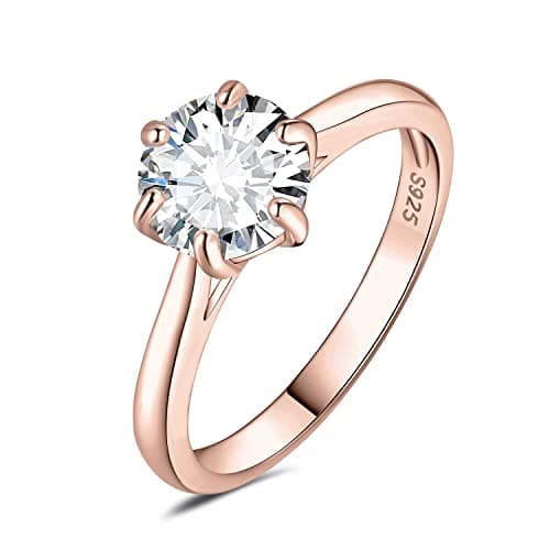 Image of JewelryPalace Classic 2ct Cubic Zirconia Solitaire Engagement Rings for Women, 14K Rose Gold Plated 925 Sterling Silver Promise Ring for Her, Round Cut CZ Anniversary Wedding Rings Size J