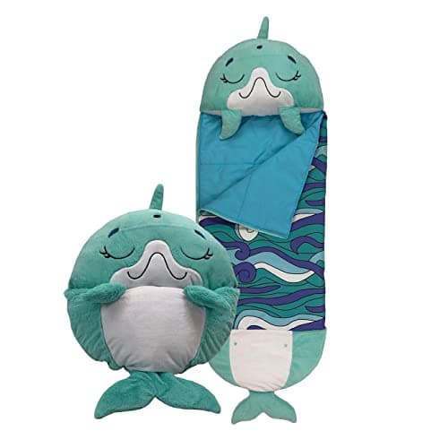 Image of Happy Nappers Kids Sleeping Bag - Disco Dolphin - Plush Toy, Comfy Sleeping Bag & Fluffy Pillow All in One - Lovely Birthday Gift - Great for Playtime, Naptime, Sleepovers & Travelling - Ages 7+