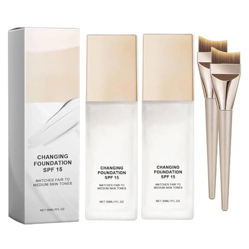 Image of Colour Changing Foundation For Mature Skin, Magic Skin Changing Liquid Foundation With Brush, All Day Flawless Warm Skin Tone BB Cream Makeup Base Concealer, Natural Long Lasting For All Skin (2 Set)