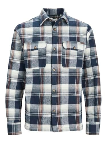 Image of JACK & JONES Boys Jjdarren Flannel Check Overshirt LS Jnr Shirt, Blazer Navy, 152