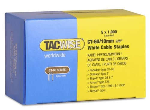 Image of Tacwise 1094 Type CT-60 / 10 mm Galvanised Steel White Cable Staples, Divergent Point, Pack of 5000