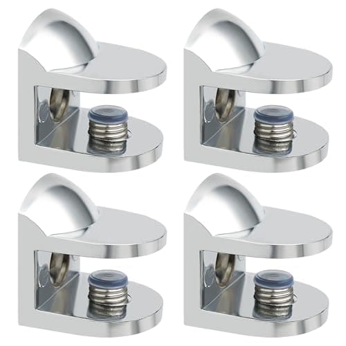 Image of Mooche 4Pcs Glass Shelf Bracket, Adjustable Shower Brackets,Zinc Alloy Heavy Duty Rectangle Clamp Holder for 6-10mm Glass Shelves,Wall Mount Clamps Clip Support Panel Hardware Replacement Parts,Chrome