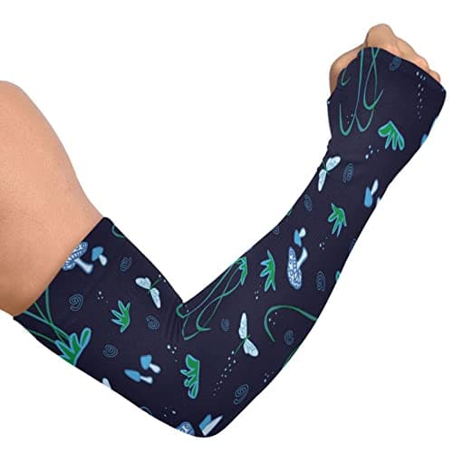 Image of JUNZAN Dragonfly Mushrooms on Blue Cooling Arm Sleeves for Gardening Farmers Defense UV Sun Protection Outdoor Activity, Dragonfly Mushrooms on Blue, One size
