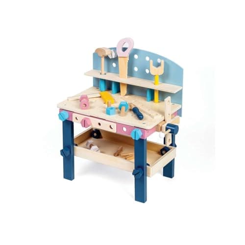 Image of Bigjigs Toys Wooden Tool Bench - 15 Piece Kids Workbench, Construction Toys, Montessori Kids Tool Set, Toys For 2+ Year Old Girls & Boys