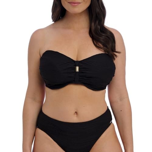 Image of Fantasie Swim Women's Beach Waves Underwire Bandeau Bikini Top, Black, 3 8D US