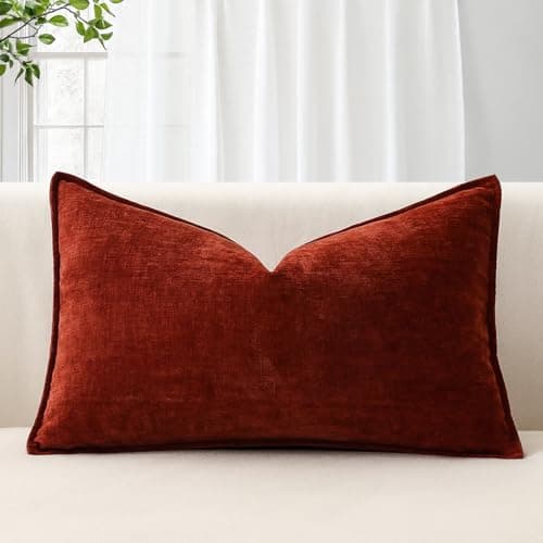 Image of Sungeek Soft Chenille Cushion Cover 30x50cm Lumbar Decorative Throw Pillow Cover with Stitched Edge Solid Dyed Pillow Case Cover for Home Decor Couch Sofa Bed Living Room, Rust