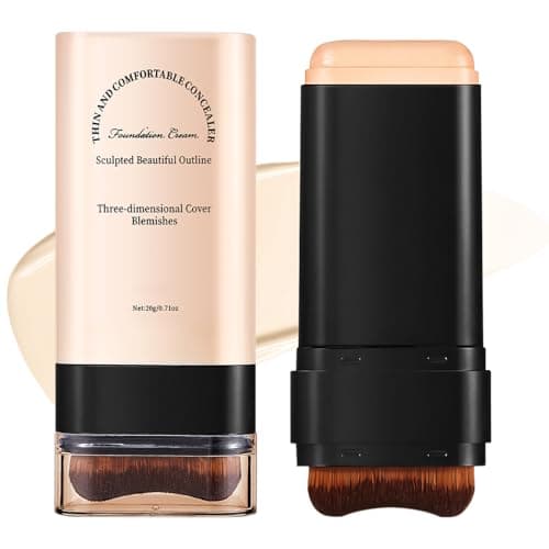 Image of Multi-Use Full Coverage Foundation Stick Makeup, Concealer and Contour Stick with Built-In Brush, Long-Lasting Hydrating, Smooth Creamy Finish, Face Foundation for Mature Skin (Warm Beige 03#)