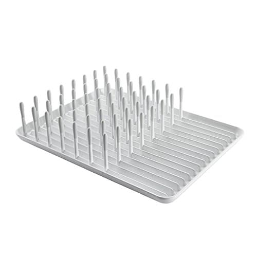 Image of OXO Good Grips Dish Drainer, 26 × 35 cm – Non‑Slip Feet, Raised Ribs for Faster Drying, Easy‑Pour Corners – Off-white and grey