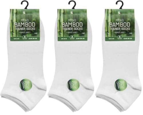 Image of OnlyBee 3 Pairs of Mens Adults Healthy Bamboo Trainer Liners Ankle Socks UK Size 6-11 White or Black Jogging Running Sports (UK, Numeric, 6, 11, Regular, Regular, White)