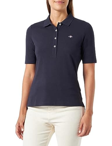 Image of GANT Women's Slim Shield SS Pique Polo Shirt, Evening Blue, S