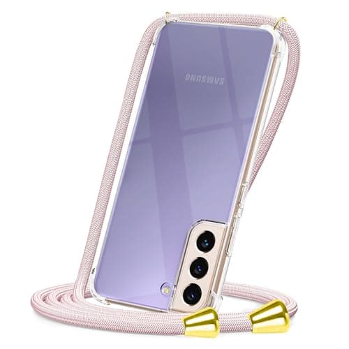 Image of CAROKI Clear Crossbody Phone Case Compatible with Samsung Galaxy S21 with Adjustable Neck Strap, Slim Protective Cover & Durable Lanyard Holder for Samsung S21 (Rose Gold)