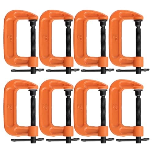Image of ZEONHAK 8 Pcs 2 Inch Mini C Clamp, 50mm Small G Clamps with Adjustable Screw for Welding, Woodworking, Orange