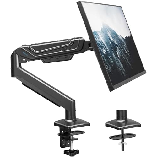 Image of BONTEC Single Monitor Arm Desk Mount for 15-34 Inch Flat or Curved Screens, Gas Spring Adjustable 12kg Heavy Duty Monitor Arm with Tilt Swivel Rotation, VESA 75x75/100x100 mm, Cable Management System