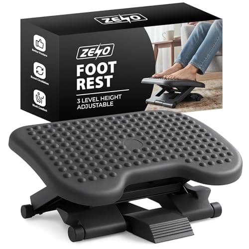 Image of ZENO Foot Rest 3 Height Adjustable | Under Desk Foot Rest | Foot Stool with 30 Degree Tilt Angle Adjustment | Massage Surface Texture Improves Comfort for Home & Office | Black