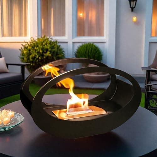 Image of 40cm Width Metal and Glass Fireplace Fire Bowl Pot Fire Pit for Yard Garden Patio Black