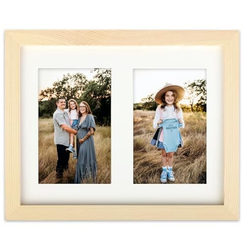 Image of AVEAX 8x10 (20x25 cm) Photo Frame Display Double 4x6 Frames Multiple Photos, Wood Grain