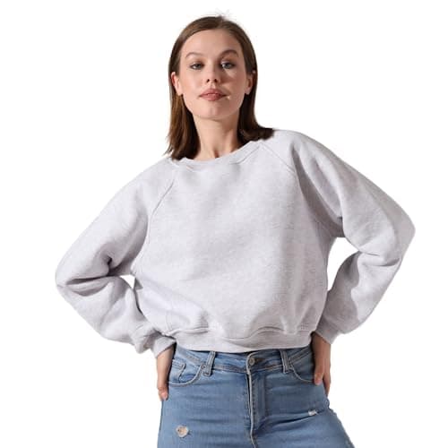 Image of Endies Women’s Wide Crewneck Sweatshirt with Soft Brushed Cotton Blend - Ultimate Comfort and Style (UK, Alpha, L, Regular, Regular, Light Grey)
