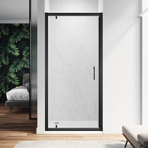 Image of ZANOFIRA 760mm Black Pivot Hinge Shower Door Screen 6mm Toughened Safety Clear Glass Reversible for Shower Enclosure Bathrooms Shower Cubicle