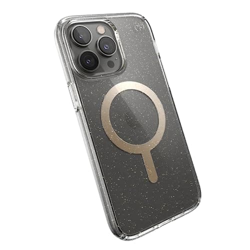 Image of Speck Clear iPhone 14 Pro Max Case - Drop Protection, Scratch Resistant Dual Layer Slim Case for 6.7 Inch iPhones 14 Pro Max - MagSafe Compatible - Anti-Yellowing - Presidio Perfect Clear/Gold Glitter