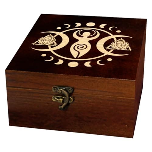 Image of arricraft 1 Pc Wooden Keepsake Storage Box, Triple Goddess Moon Phases Square Pine Memory Box for Gifts Valentine's Day Anniversary Jewelry Storage 12x12x6cm (4.72x4.72x2.36 inches)