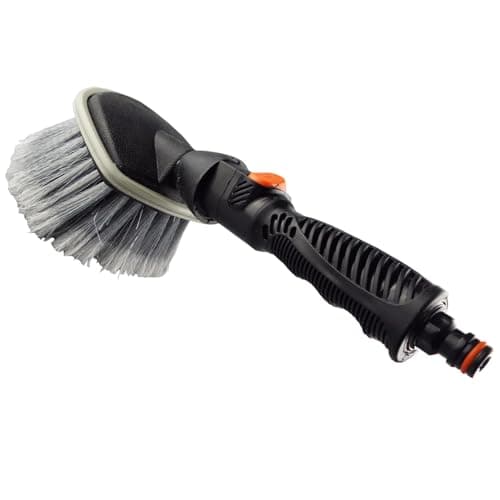 Image of Wheel Car Wash Brush with Water Switch and Snap-On Male Hose Connector - Car Wash Brush for Hose Pipe