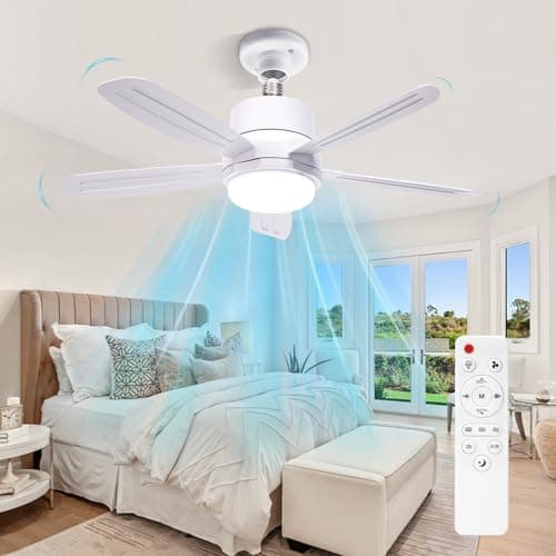 Image of BomKra Ceiling Fan Light 40W E27 Ceiling Fans with Lights and Remote Control 52cm Dimmable 3000-6500K 3 Color 3 Speed Timing Fan Lights Ceiling for Bedroom Kitchen Bathroom Living Room