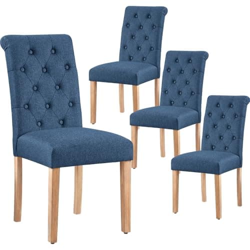 Image of Yaheetech Dining Chairs Set of 4 Upholstered High Back Soft Padded Seat Side Fabric Chairs for Kitchen Living Room, Blue
