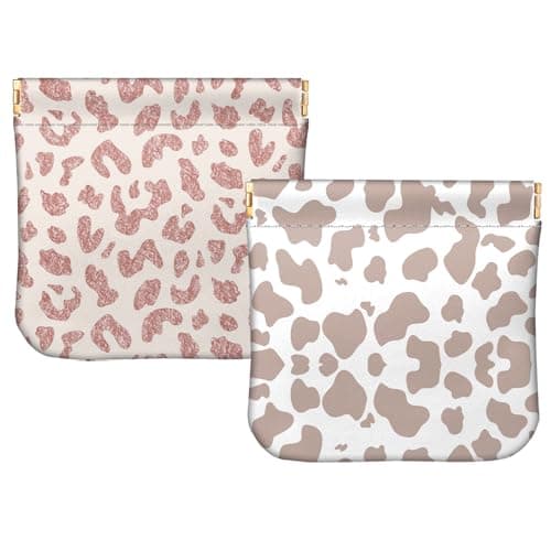 Image of BHAHB 2 PCS Small Squeeze Coin Purse Pouch Soft PU Leather Mini Wallet Change Bag Cute Aesthetic for Women Girls Men (I11-Leopard Print)