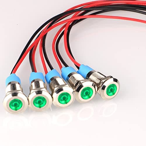 Image of Gebildet 5pcs 8mm AC/DC 12-24V LED Metal Indicator Light Waterproof Signal Lamp Pilot Dash Directional Car Truck Boat with Wire(Green)