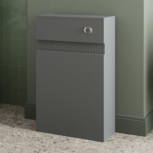 Image of BAYSTONE® 500mm Bathroom Back to Wall BTW Toilet WC Cloakroom Furniture Unit Only, Freestanding Fluted, Grey